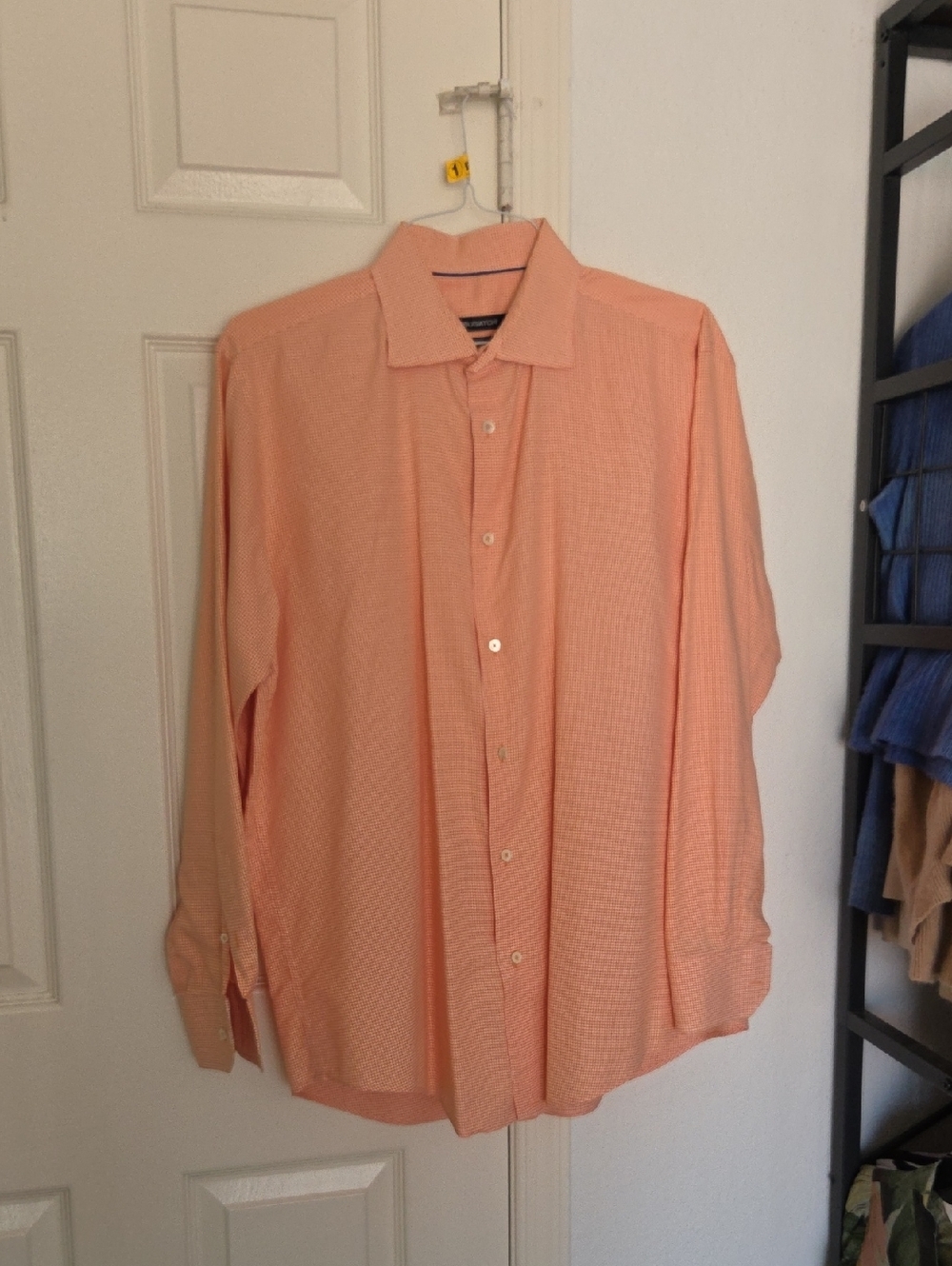 Bugatchi Men's Peach Orange Textured Dress Shirt
